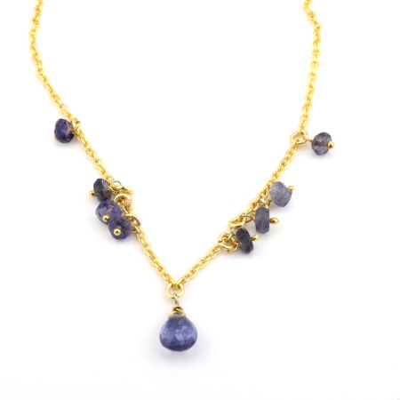 Amethyst gemstone necklace, Brass with 22k gold plated necklace for women